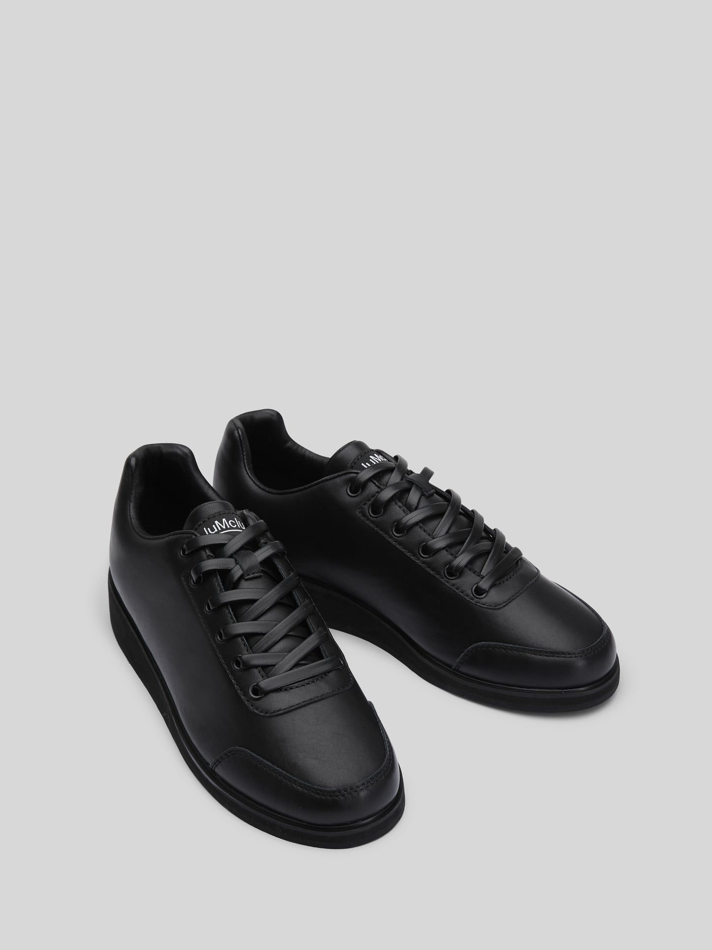 JuMclu Black Leather Luxury Fashion Sneaker 