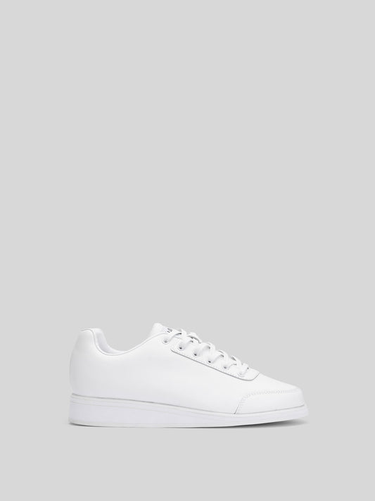 White luxury leather Portal men’s fashion sneaker in white full‑grain leather with a clean minimal silhouette, low‑top profile, and men’s designer trainer construction.
